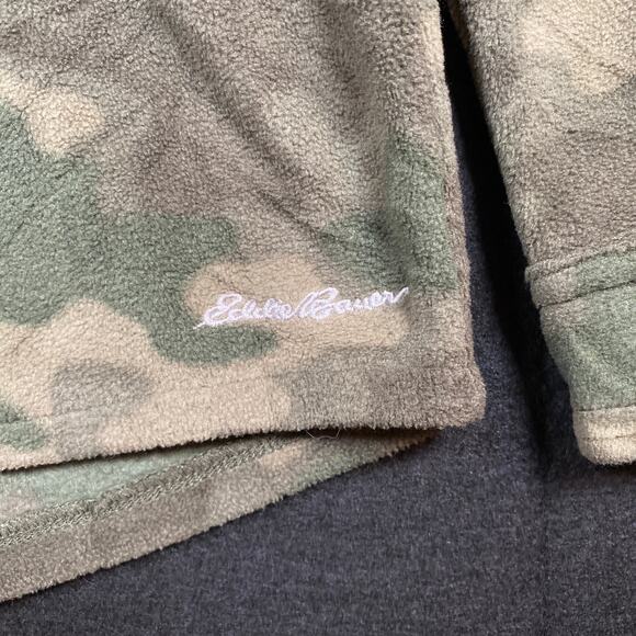 Eddie Bauer Womens Jacket Green Camo Shacket Fleece Pockets Button Up Large - Picture 15 of 16